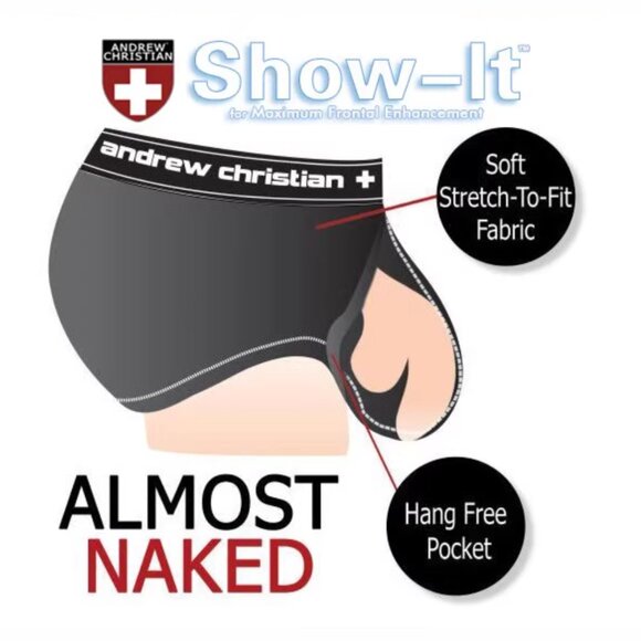 Andrew Christian Vintage Briefs Gray w Racing Stripes and Show It Medium - Picture 6 of 6